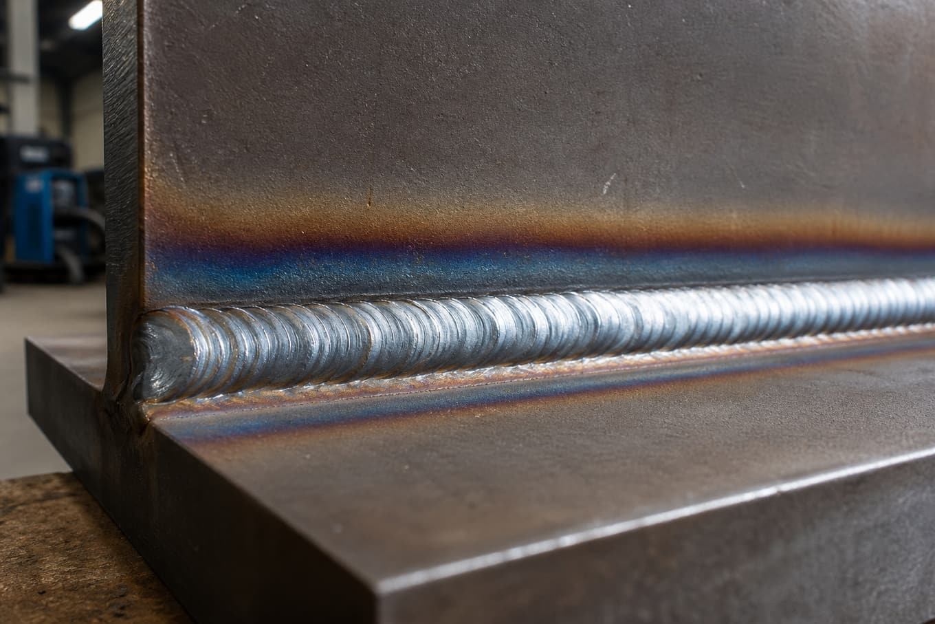 Close-up of a weld prepared for visual inspection