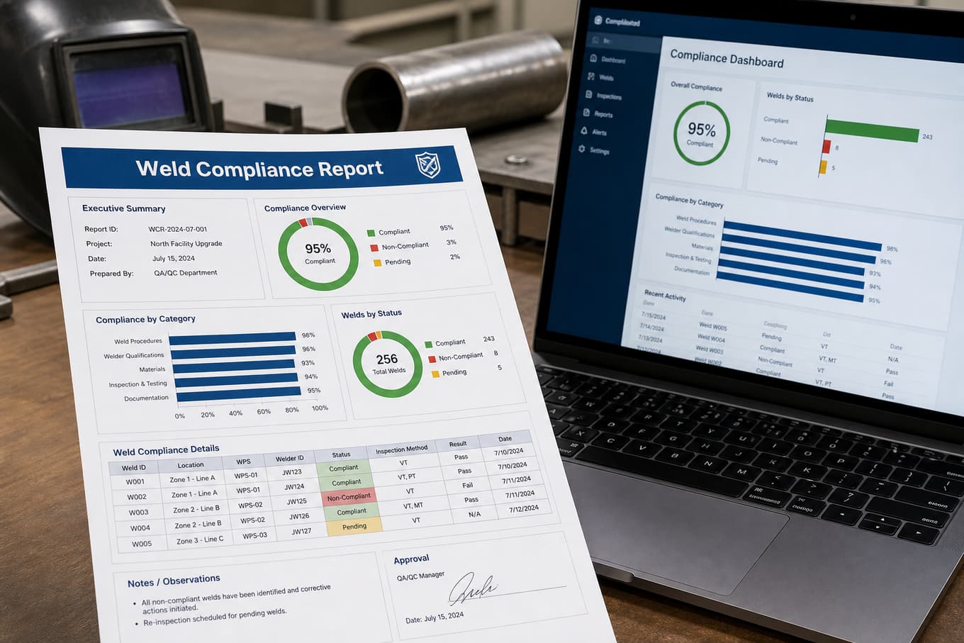 WeldInspect Pro report preview for project handover